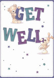 Bright with character and compassion, this illustrated get well card brings to mind the welcoming spirit found across Little Ilford's markets and quiet streets. The main focus is a cheerful, plush bear, softly perched atop the playful 'GET', joined by a floppy-eared puppy whose lively affection breathes energy into the word 'WELL' below. Each brushstroke gives their fur a cozy, tactile appeal-almost as if you could reach out and feel their gentle embrace. The lettering itself shines, painted in harmonious shades of teal and indigo, set against a gentle cream background that quietly uplifts the spirit. Scattered throughout, stars in hues of purple and blue flicker with hope, adding movement and a touch of playful magic to the composition. This design, joyful yet soothing, mirrors the care and artistry found in every bouquet crafted by Little Ilford florists-whether destined for a friend's speedy recovery or a neighbour's doorstep along High Street. The whole scene is imbued with innocence and warmth, a visual comfort that promises kindness and encouragement. Holding this card feels much like receiving a bouquet: a thoughtful gesture to brighten the day, rooted in local community care and empathy.
